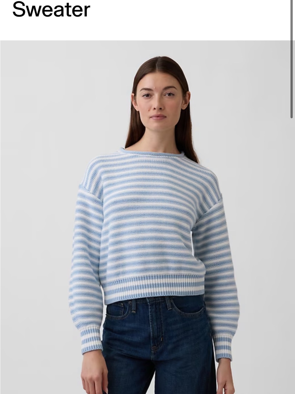 NWT GAP Factory Light Blue and White Striped Crewneck Sweater